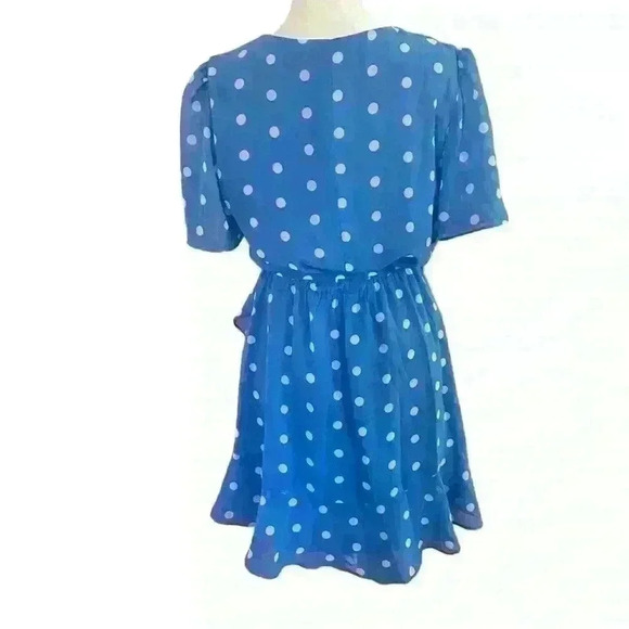 Mi Ami Mock Wrap Polka Dot Ruffle Mini Dress Size Small. Light Blue Graduation - Picture 2 of 6